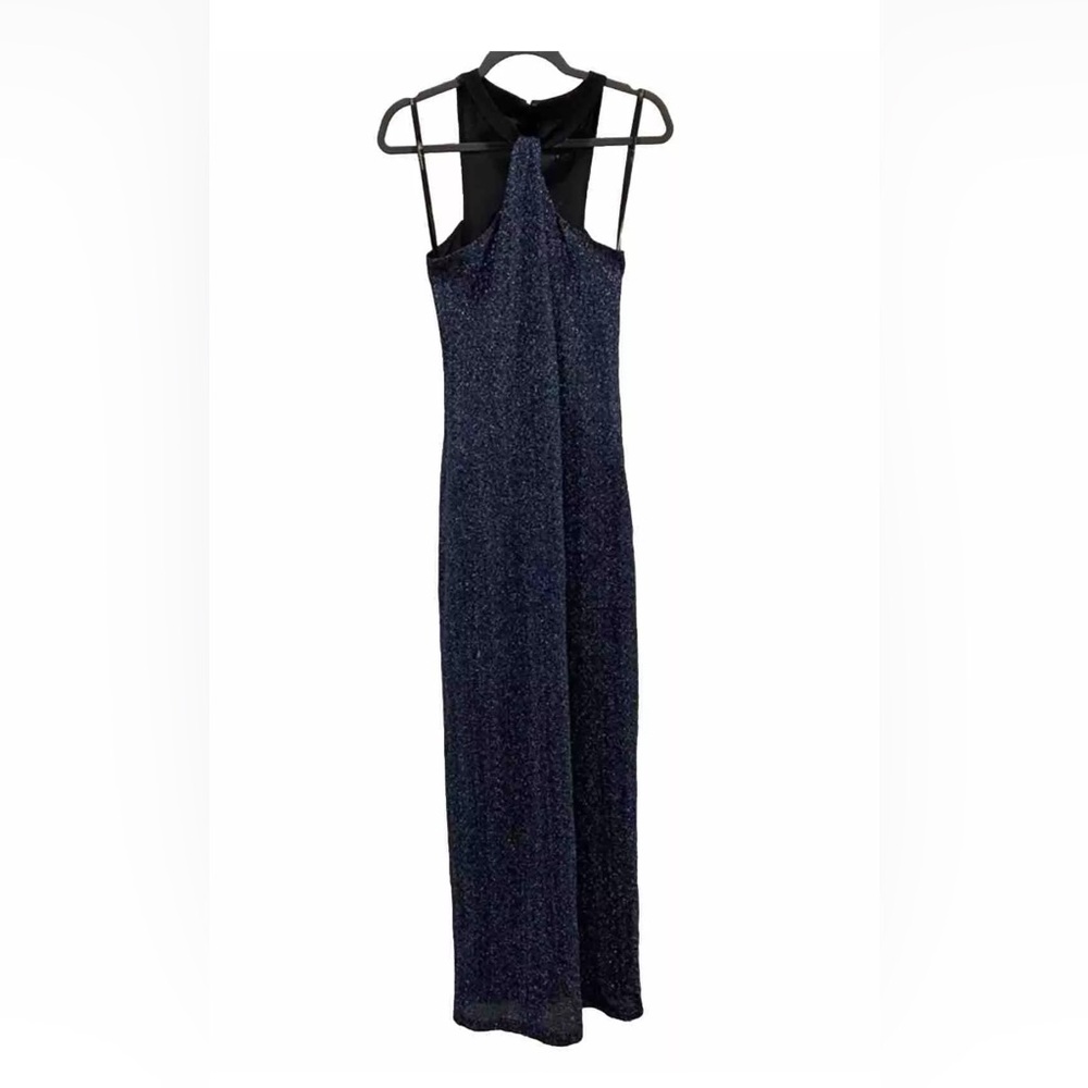 Shoshanna Midnight Gown siz 8 Blue/Black Metallic Front Twist Elegant Flattering